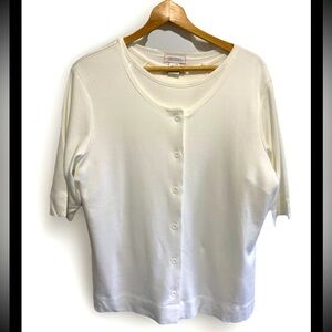 Women's Short Sleeve Creamy White Sweater Set Button Front Sz Large